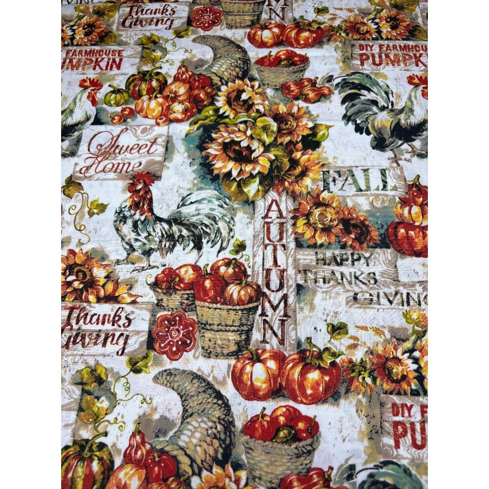 Thanksgiving-Themed Cotton Fabric 25"x44" Joann Roosters Pumpkins Sunflowers Des